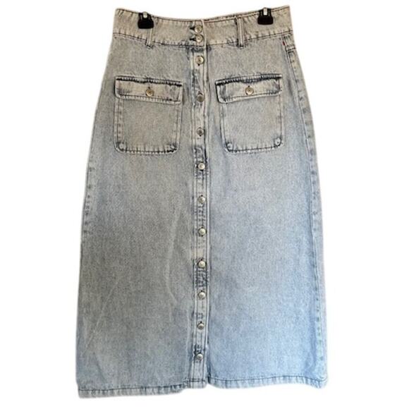 Vintage-Inspired Blue Meli Button Front Denim Skirt size Large - Picture 1 of 5